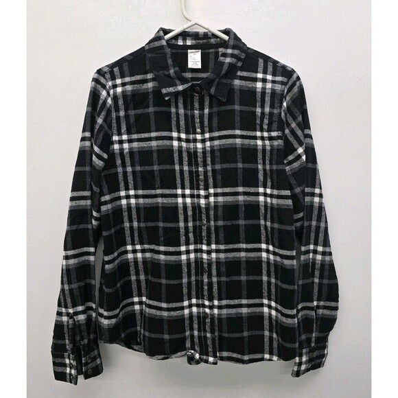 Groove Tops - Urban Groove Buffalo Plaid Flannel Shirt Black White Sz Large (A9)